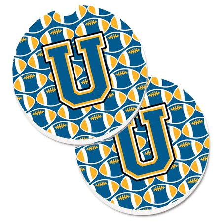 Carolines Treasures Letter U Football Blue and Gold Set of 2 Cup Holder Car Coaster CJ1077-UCARC